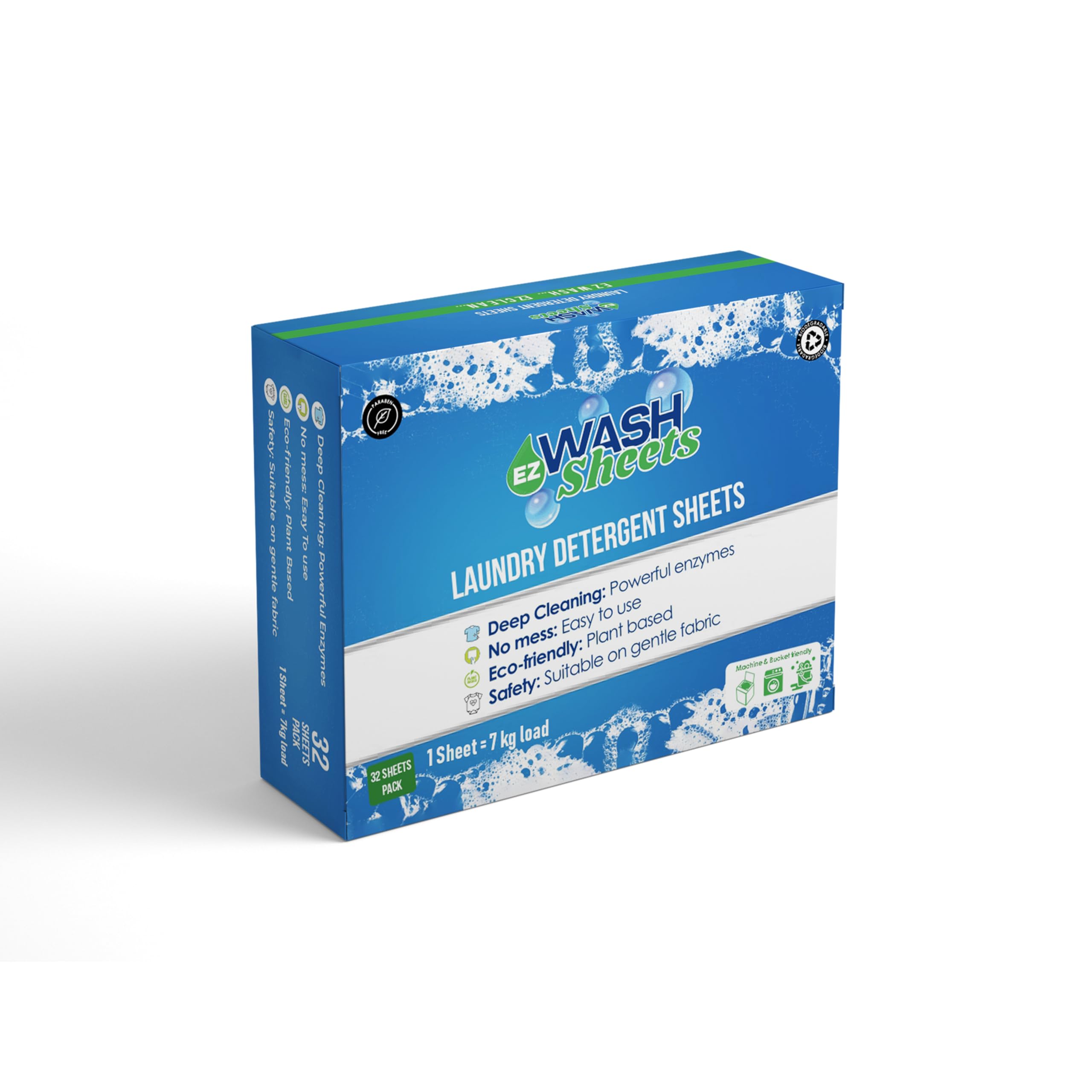 EZ Wash Laundry Detergent Sheets, 32 Count, Plant-Based Deep